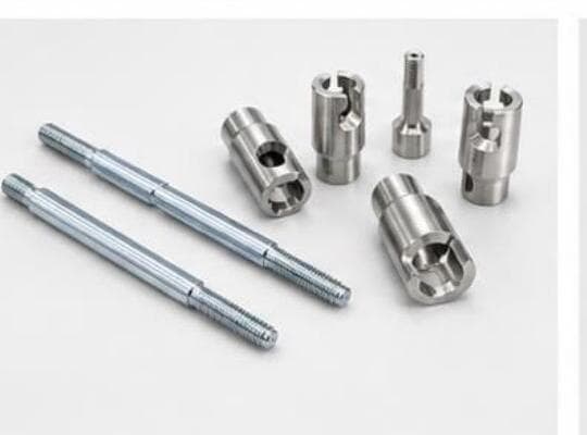 Assorted machined shafts and threaded fittings.